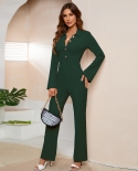 Womens Autumn And Winter High Waist Casual Straight Jumpsuit