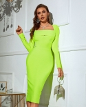 Autumn And Winter New Fluorescent Color Square Collar Long-sleeved Mid-length Hip Skirt