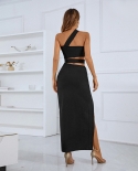 שמלת נשים ותחבושת שמלת 2022 אופנה חדשה בעיצוב חלול חצאית ארוכה כתף אלכסונית