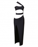 Vestido de vendaje para mujer Nueva moda Diseño hueco Hombro oblicuo Falda larga