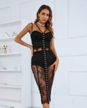 Fashion Perspective Sling Suit Package Hip Skirt Autumn Lace Two-piece Set
