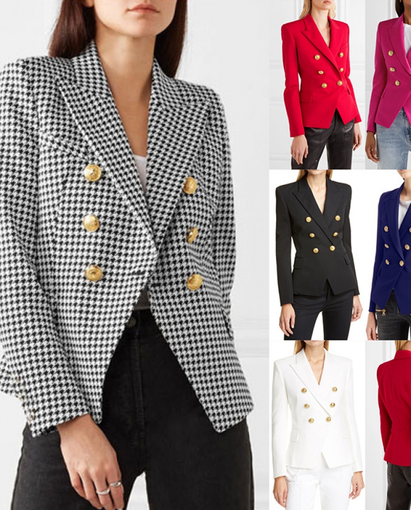 New Womens Jackets Autumn And Winter Houndstooth Suit Fashion Short Double-breasted Jacket