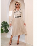 Autumn And Winter New Styles Slim-fit Temperament Long-sleeved Belt Dress Mid-length Pleated Slim Skirt