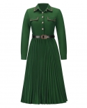 Autumn And Winter New Styles Slim-fit Temperament Long-sleeved Belt Dress Mid-length Pleated Slim Skirt