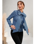 Autumn And Winter New Bow Short Long-sleeved Denim Jacket Large Size Womens Top
