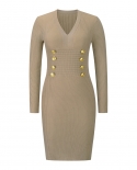 שמלת סוודר סרוגה כפולה עם צווארון V דק בכושר 2022 סתיו וחורף אירופה וארצות הברית