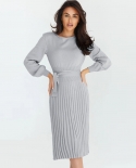 Womens New Autumn And Winter Knitted Dress Slim Pleated Mid-length Bottoming Sweater Skirt