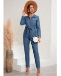 Womens Jumpsuits Autumn And Winter New Casual Slim Denim Long-sleeved Workwear Long Pants Large Size