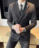 Mens Striped Slim Fit Double Breasted Plus Size Long Sleeve Suit
