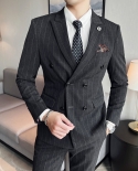 Mens Striped Slim Fit Double Breasted Plus Size Long Sleeve Suit