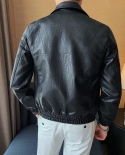 Jaqueta corta-vento masculina de couro slim fit com bolso grande para motociclista