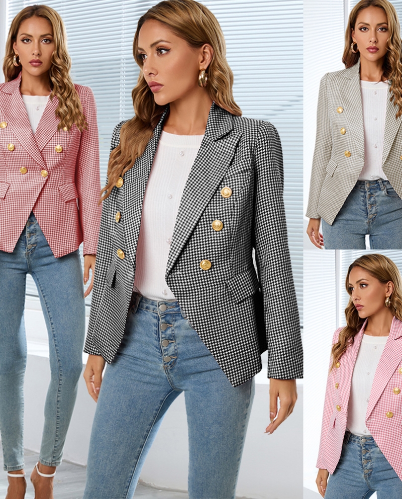 Autumn And Winter Womens Houndstooth Small Jacket Suit Jacket