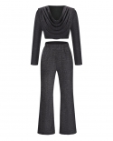 Suit Casual Lady Long-sleeve Top Flared Trousers Two-piece Suit