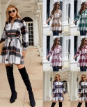 Womens Plus Size Long-sleeved Plaid Thickened Dress Design Retro Coat