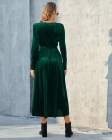 ملابس نسائية كبيرة الحجم Fallwinter شق حزام مخملي فستان متوسط ​​الطول