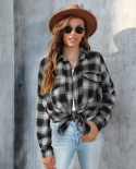Plus Size Womens Long-sleeved New Plaid Button Shirts Top Coat