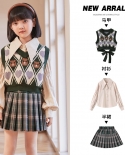 Girls Autumn Shirt Vest Pleated Skirt Three-piece Set