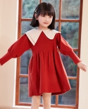 שמלת סוודר בגדי ילדים 2022 סתיו וחורף חדש סוודר סרוג לילדים בסגנון קולג סטייל אדומה גדולה בנות swea