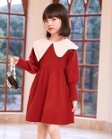 שמלת סוודר בגדי ילדים 2022 סתיו וחורף חדש סוודר סרוג לילדים בסגנון קולג סטייל אדומה גדולה בנות swea