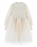 שמלת ילדים שלג לבן בנות שמלת סוודר סרוגה ארוכה רשת פנימית בנות שמלת סתיו וחורף