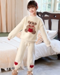 Love Bear Ropa para el hogar Ropa exterior Pijamas gruesos y cálidos para niños Conjunto de pijamas de lana de coral