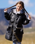 Jaqueta de penas para meninas Novo casaco de inverno para crianças de comprimento médio engrossado e brilhante