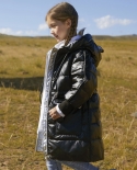 Jaqueta de penas para meninas Novo casaco de inverno para crianças de comprimento médio engrossado e brilhante