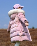 Nueva chaqueta de plumón para niños, chaqueta cálida impermeable con cuello de piel grande de plumón de pato de longitud media p
