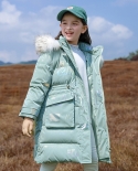 Nueva chaqueta de plumón para niños, chaqueta cálida impermeable con cuello de piel grande de plumón de pato de longitud media p