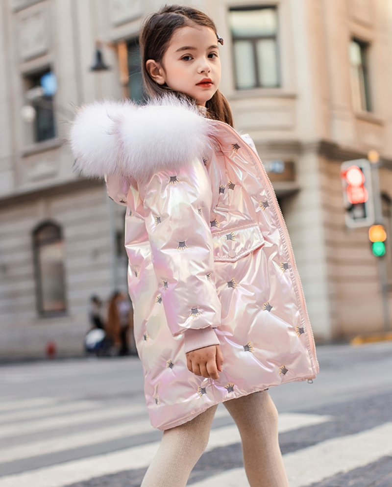 Nova jaqueta infantil para meninas casaco grosso médio e longo bordado roupas infantis