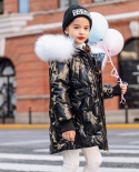 New Childrens Down Jacket Girls Medium And Long Thick Coat Embroidered Childrens Clothing