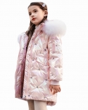 New Childrens Down Jacket Girls Medium And Long Thick Coat Embroidered Childrens Clothing