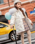 Nueva chaqueta de plumón para niños, abrigo grueso medio y largo para niñas, ropa bordada para niños