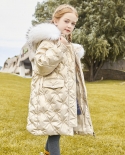 Nova jaqueta infantil para meninas meninos grandes de comprimento médio rosto brilhante engrossado casaco de gola de pele grande