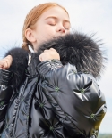 Nueva chaqueta de plumón para niños, niñas, niños grandes, longitud media, cara brillante, abrigo de cuello de piel grande grues