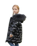 New Childrens Down Jacket Girls Big Boys Mid-length Bright Face Thickened Big Fur Collar Coat
