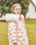 New Childrens Down Jacket Girls Big Boys Mid-length Bright Face Thickened Big Fur Collar Coat