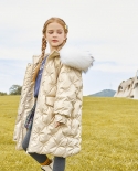 Nova jaqueta infantil para meninas meninos grandes de comprimento médio rosto brilhante engrossado casaco de gola de pele grande