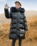 Chaqueta de plumón para niñas Abrigo de cuello grande grueso para niños nuevos de invierno de longitud media