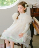 Girls Dress New Lace Fluffy Gauze Skirt Long-sleeved Princess Dress