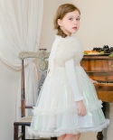 فستان بناتي فستان الأميرة الجديد من الدانتيل المنفوش من الشاش بأكمام طويلة