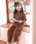 Girls Knitted Suit Autumnwinter Drop Shoulder Loose Casual Two-piece Knitted Wide Leg Pants Suit