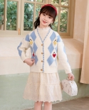 Girls Sweater Autumn New Lingge Jacket Childrens Knitted Cardigan