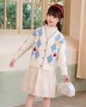 Girls Sweater Autumn New Lingge Jacket Childrens Knitted Cardigan