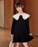 Girls Dress Autumn And Winter New Large Lapel Princess Skirt Long-sleeved Knitted Sweater Dress
