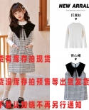 Girls Suit Clothes Autumn New Sweater Over The Knee Houndstooth Vest Dress Two-piece Set