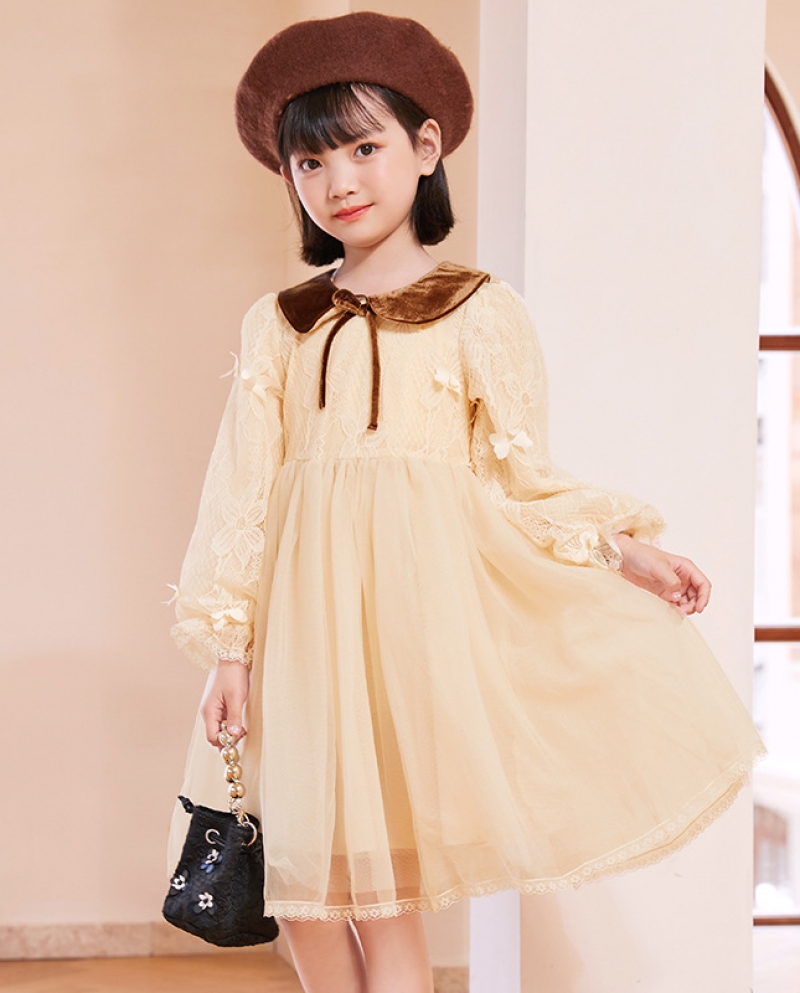 Falda de gasa de princesa bordada con encaje nuevo de otoño para niñas