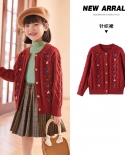 Childrens Clothing Sweater Autumn And Winter New Sweet Embroidery Girls Knitted Cardigan Jacket