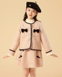 Girls Small Fragrance Suit Autumn New Bow Childrens Suit Jacket Two-piece