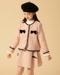 Traje de fragancia pequeña para niñas, chaqueta de traje para niños con lazo nuevo de otoño, dos piezas
